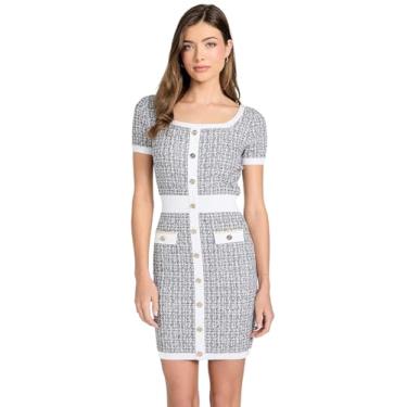 Imagem de Guess Vestido feminino eco Annabelle de manga curta, Tweed preto e branco, PP