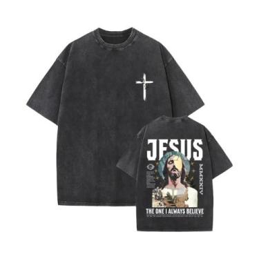 Imagem de Camiseta Vintage Oversized De Rock Gótico Jesus Perdoe-os Lavada Para 