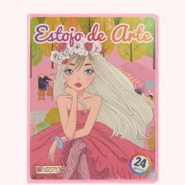 Imagem de Estojo de Arte Maleta de Pintura Infantil 24 Peças Estampa Diversas Design Moderno Rosa e Verde Estilo Anime Material escolar Plástico Portátil para Desenho com Capa Protetora
