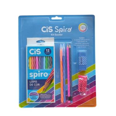 Imagem de Kit Escolar Cis Spiro Lapis HB/Cor Borracha Apontador Caneta