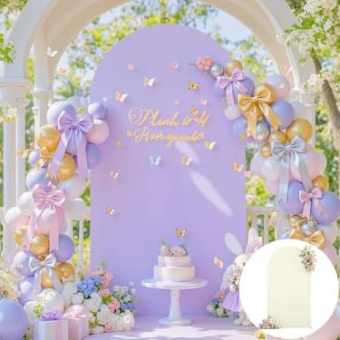 Imagem de Capa de arco roxo creme de 2,2 m com elástico e elastano para chá de bebê, festa de aniversário, chá de panela, balão, suporte de arco, banquete, fotos, arcos e fundo