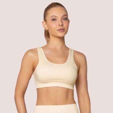 Imagem de Top Feminino Selene Canelado Sem Costura, Marfim, G