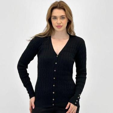 Imagem de Casaco Aishty Cardigan com Botão Feminino, GG, Preto