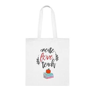 Imagem de Sacola Create Love Teach, presente divertido, bolsa de ombro, bolsas reutilizáveis, cesta de Natal de aniversário, ideia de presente, Branco