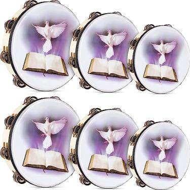 Imagem de Boao Pacote com 6, 8, 25,4 cm, 25,4 cm, dove Bible Double Row Jingle Pandeiro para Adultos Pandeireta, Linha Dupla Jingles Música Percussão Igreja Percussão Instrumento Musical Campainha de Palmas