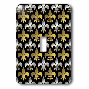 Imagem de 3D Rose lsp_171861_1 Cor dourada e prata flor de lis padrão fundo preto - Interruptor único