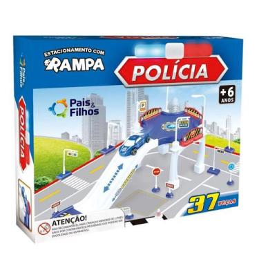 Imagem de Kit Carrinho e Estacionamento com Rampa Polícia 37 Peças Pais e Filhos