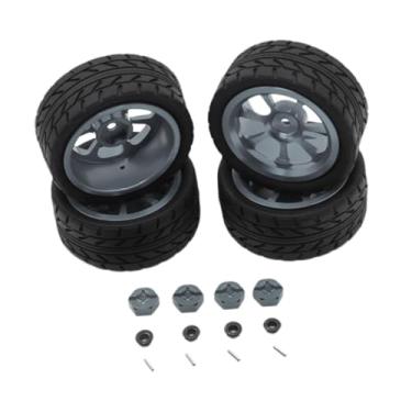 Imagem de menolana Kit de aros de roda RC, pneus de borracha RC, peça de atualização, cubo de roda de metal, adaptador sextavado de 12 mm para 144001 1:18 1/10 A959, Cinza