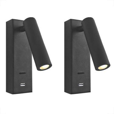 Imagem de Kit 2 Arandela Leitura Led Direcionável 3W Usb Interruptor