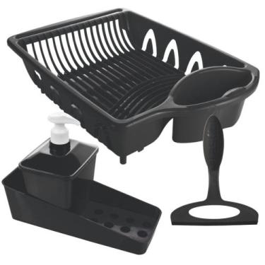 Imagem de Conjunto de pia escorredor de pratos / louças, rodinho e porta deterge