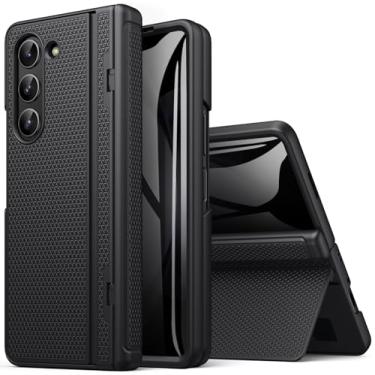 Imagem de BXYJY Capa para Samsung Galaxy Z Fold 5 com suporte, protetor de tela de privacidade frontal, proteção de dobradiça, capa rígida à prova de choque, capa protetora de corpo inteiro para Samsung ZFold 5