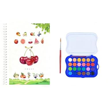 Imagem de Kit de pintura em aquarela, equipado com pincéis de tinta aquarela de 12 cores, kit de pintura em aquarela para iniciantes (24 cores - frutas)
