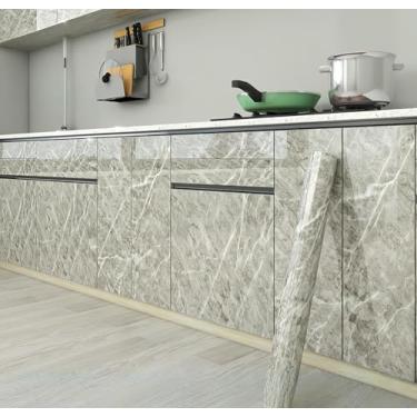 Imagem de ESSMOKO Papel de parede espesso efeito mármore cozinha bancada adesivo impermeável à prova de óleo resistente a altas temperaturas papel de parede autoadesivo esmalte gelo cinza 40 * 1000 cm