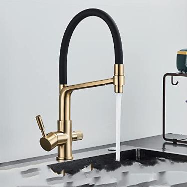 Imagem de Torneira de cozinha de filtro escovado ouro 360 giratório torneiras de água pura para cozinha preto pull down purificação torneira misturadora de água, ouro escovado b, china