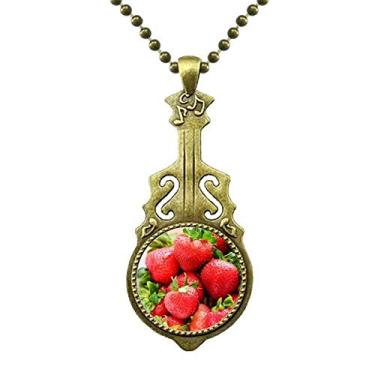 Imagem de DIYthinker Colar com imagem de frutas vermelhas e morango Fresh Guitar Jewelry Music Pendant