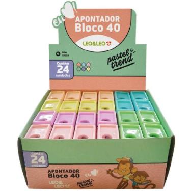 Imagem de Apontador com Depósito Bloco 4CM 6 Cores Pastel - Caixa com 24 Unidade