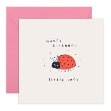 Imagem de CENTRAL 23 Doce cartão de aniversário para meninas - "Happy Birthday Little Lady" - Presentes para filha, sobrinha, crianças, crianças - Lady bug in a hat - Vem com adesivos divertidos