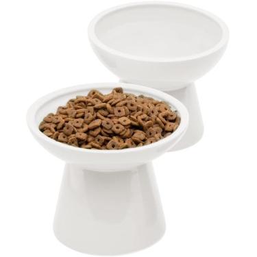 Imagem de Tigela de Comida para Gatos CEEFU - Extra Larga em Cerâmica Branca