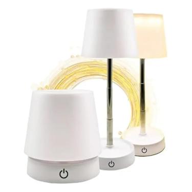Imagem de Luminária de Mesa LED Portátil, Toque Sensível, Base de Alumínio, Altura Ajustável, Recarregável USB-C, Branco