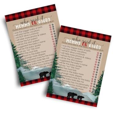 Imagem de Lumberjack Baby Shower Games Mommy or Daddy (pacote com 25) – Guess What Parent Said It – Xadrez vermelho e preto – Little Bear Sprinkle Activity Boys – Flanela
