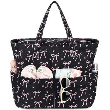 Imagem de LEDAOU Bolsa feminina grande para praia, impermeável, à prova de areia, com zíper, para piscina, academia, mercearia, viagem, com bolso molhado