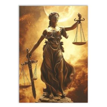 Imagem de Placa Decorativa Deusa Themis Justiça Direto Ilustração Dourada Decoração Poster Quarto Sala