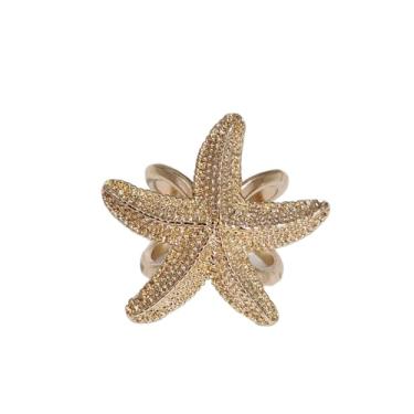 Imagem de Anel de lenço de seda vintage estrela do mar com clipe para mulheres banhado a ouro/prata delicados slides faixa declaração fivela suporte cachecóis xale elegante vestido acessórios moda joias tamanho