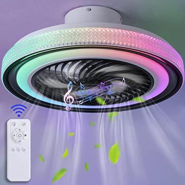 Imagem de Ventiladores de teto silenciosos com luzes Ventiladores de teto reguláveis RGB com lâmpadas e controle remoto ＆ Ventilador de alto-falante musical Bluetooth Iluminação de teto para sala de e