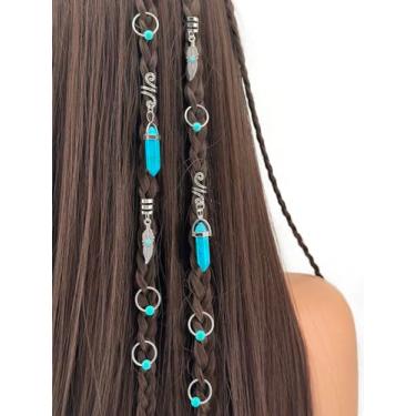 Imagem de Anéis de cabelo turquesa ajustáveis tranças de liga dreadlocks acessórios de joias de cabelo