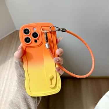 Imagem de Capa com alça de pulso gradiente de duas cores para iPhone 16 15 14 13 Pro Max 16e 12 11 X Xr Xs 8 7 Plus SE Wave (para iPhone 8/LaranjaAmareloGW)
