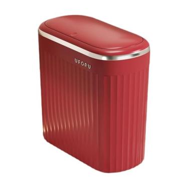 Imagem de Bothyi Lixeira de banheiro com tampa, lixeira premium à prova d'água, cesto de lixo para debaixo da mesa, armário, pia, ateliê, lavanderia, vaso, Vermelho