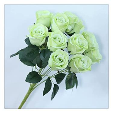 Imagem de GAORUIFENG Flores artificiais alto dente-de-leão peônia buquê híbrido casamento planta verde decoração de casa flor falsa de plástico (cor: Estilo 4)