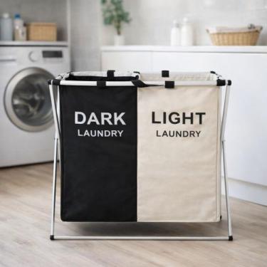 Imagem de Cesto De Roupa Suja Duplo 2 Dobrável Organizador Lavanderia - A Casa d
