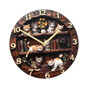 Imagem de Baoblaze Relógio de parede com estampa de gato, peça decorativa leve e silenciosa, ideal para restaurantes, salas de jantar, quartos e decoração de casa, Sx3 20cm