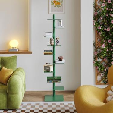 Imagem de Estante vertical multiuso para casa, torre de estante de metal, estante aberta moderna, estante vertical alta, estante flutuante invisível ideal, suporte de armazenamento multiuso (verde escuro)