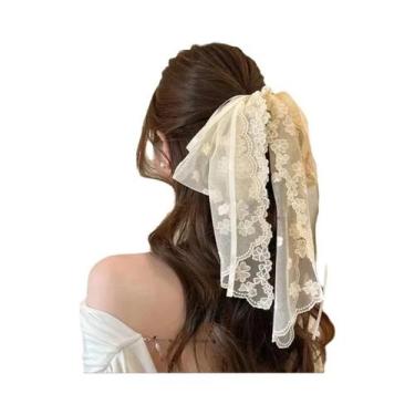 Imagem de Presilha De Cabelo Estilo Coreano Com Laço De Fita E Renda, Elegante E