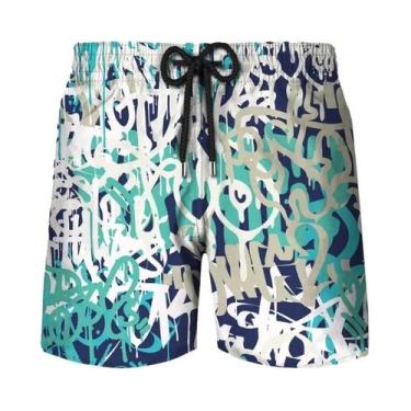 Imagem de Bermuda Masculina Y2K Com Estampa Abstrata De Grafite Havaiano, Calção