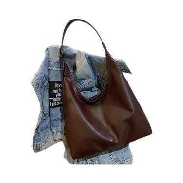 Imagem de Bolsa De Ombro Vintage Feminina De Grande Capacidade, Macia, Sólida, R