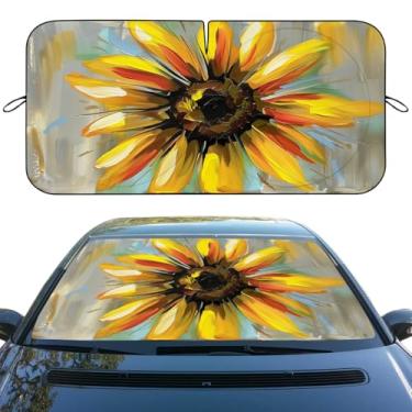 Imagem de Girassol carro janela frontal protetor solar pintura a óleo arte planta flor escudo térmico janela frontal carro sombra solar bloqueio de para-brisa raios UV protetor de viseira para carro sedã