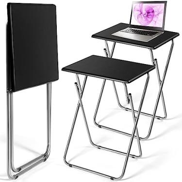 Imagem de Geetery 2 mesas dobráveis para TV, sem necessidade de montagem, 48 x 38 x 66 cm, mesa de jantar dobrável para cama, sofá, sala de estar, quarto (preto)