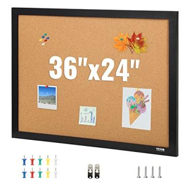 Imagem de VEVOR Quadro de cortiça 91 x 61 cm com moldura de adesivo MDF, quadro de visão inclui 10 alfinetes, para exibição e decoração no escritório, casa e escola