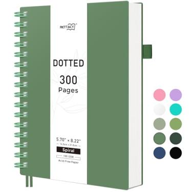 Imagem de RETTACY Caderno de diário pontilhado, 300 páginas, tamanho médio A5 (14 cm × 21 cm), papel grosso de 100 g/m2, capa de plástico flexível, encadernado em espiral, para registro de balas, planejamento