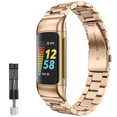 Imagem de Pulseiras de metal Fintie compatíveis com Fitbit Charge 5, pulseira de substituição de pulseira de aço inoxidável sólido compatível com Fitbit Charge