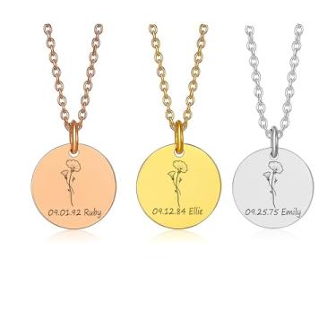 Imagem de Colar de lembrança personalizado – joia memorial gravada com nome, data e flor de nascimento – luto, simpatia e perda de um ente querido presente de lembrança, Sept, Aço inoxidável, Sem Pedra Preciosa