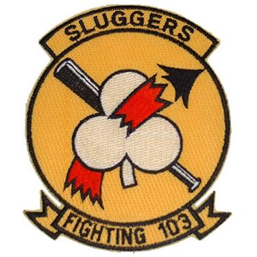 Imagem de Emblema bordado USN VF-103 Sluggers Fighter Attack Squadron da Marinha dos Estados Unidos, com adesivo de ferro (amarelo)