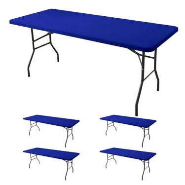 Imagem de Enjoyidea Capa de mesa de elastano para mesas retangulares de 1,8 m - pacote com 4 - capa de mesa elástica para piquenique ao ar livre azul royal - toalhas de mesa elásticas de elastano para