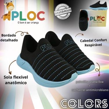 Imagem de Tênis Infantil Ploc Colors Anatômico, Preto sola azul, 24