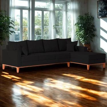 Imagem de Sofá 4 Lugares Beny com Chaise Direito Suede Preto - Madeira Prima Dec