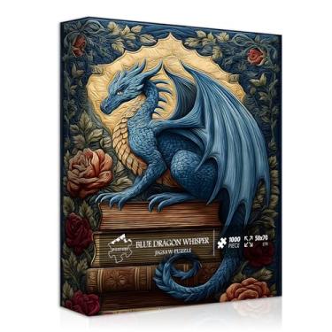 Imagem de Dragon Puzzles for Adults 1000 Pieces, Fantasy Dinosaur Books Vintage Flower Jigsaw Puzzle, Animal Retro Patchwork Art Challenge Book Lovers Puzzle