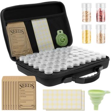 Imagem de ZJRDYYK Organizador de sementes com 60 compartimentos, caixa organizadora de sementes de jardim com adesivos de etiqueta, recipiente de armazenamento de sementes e caixa organizadora para flores e